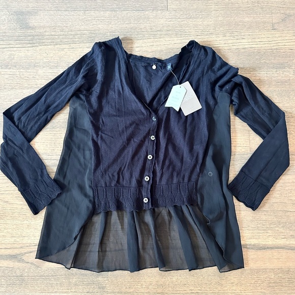 Anthropologie Sweaters - NEW Anthropologie Cardigan-Size Small-Black-Sheer Sides and Lower Back